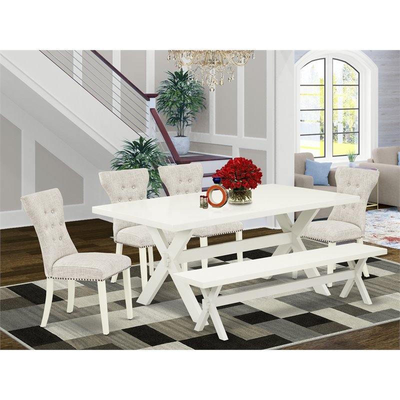 Pemberly Row 6-Piece Wood Dining Set in Linen White and Doeskin