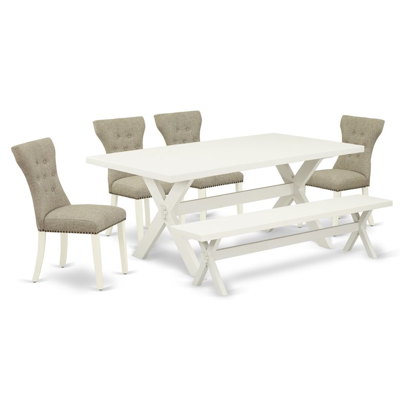 Pemberly Row 6-Piece Wood Dining Set in Linen White and Doeskin