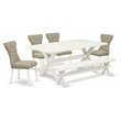 Pemberly Row 6-Piece Wood Dining Set in Linen White and Doeskin