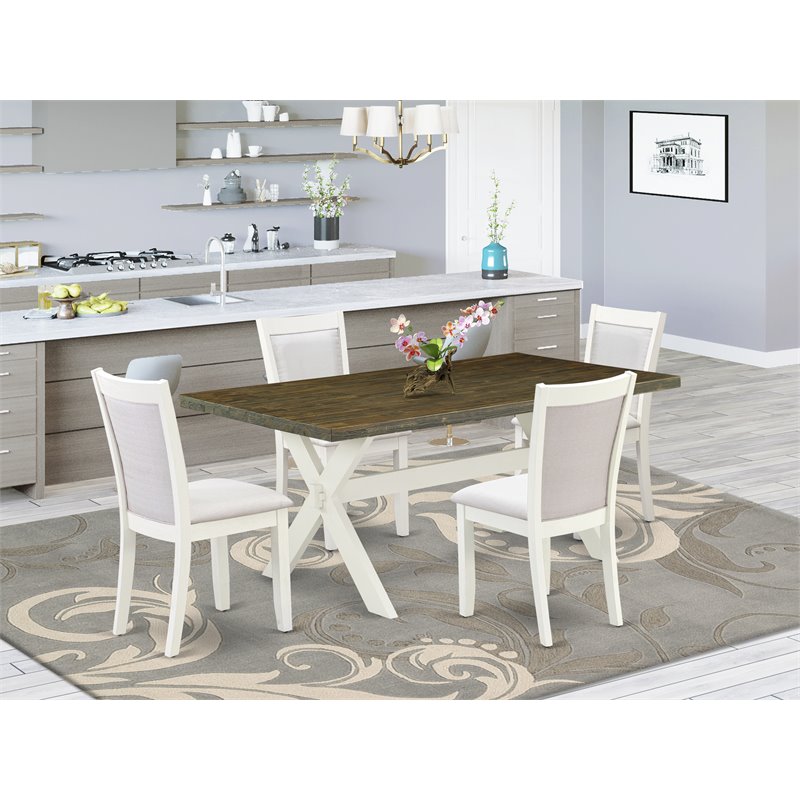 Pemberly Row 5-Piece Dining Set in Distressed Jacobean Cream Linen