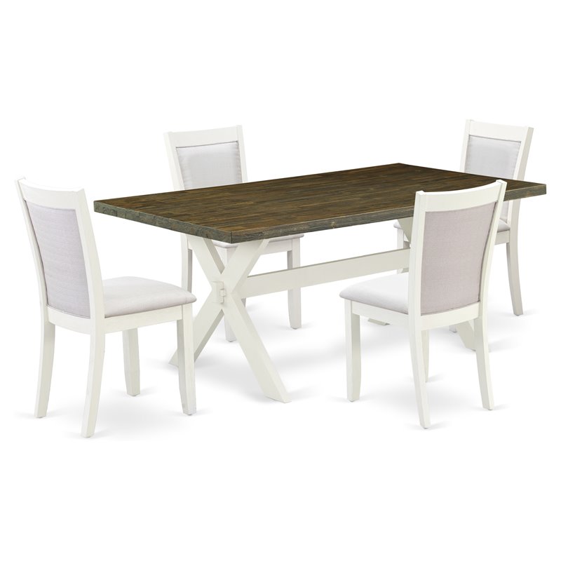 Pemberly Row 5-Piece Dining Set in Distressed Jacobean Cream Linen