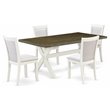 Pemberly Row 5-Piece Dining Set in Distressed Jacobean Cream Linen