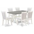 Pemberly Row 7-Piece Dining Set in Cement and Cream Linen Upholstery
