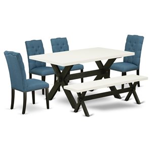 Pemberly Row 6-Piece Wood Dining Set in Mineral Blue/White/Black Finish