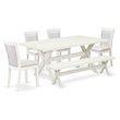 Pemberly Row 6-Piece Dining Set with Rectangular Wood Table in Linen White