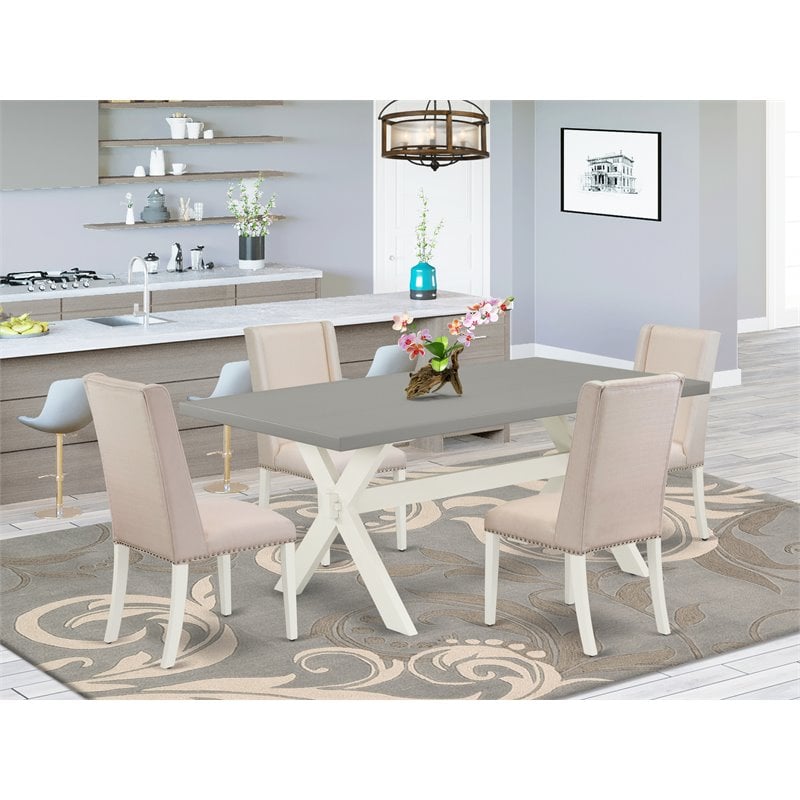 Pemberly Row 5-Piece Wood Dining Set in Linen White with Cream Chairs