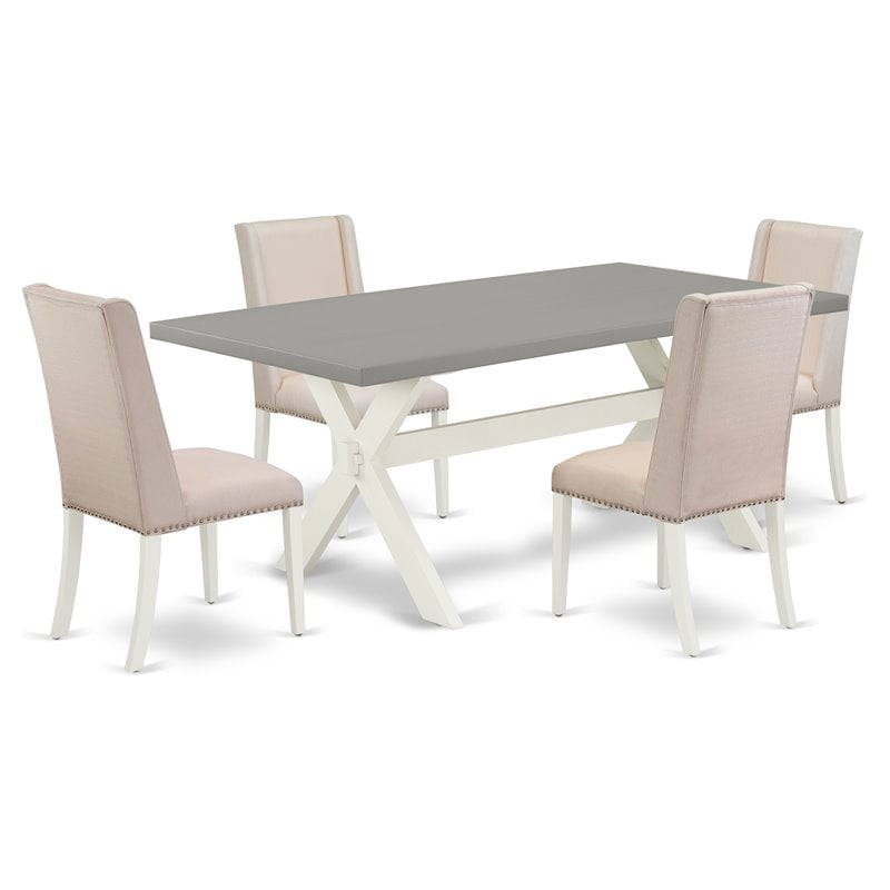 Pemberly Row 5-Piece Wood Dining Set in Linen White with Cream Chairs