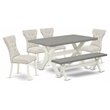Pemberly Row 6-Piece Wood Dining Set with Bench in Linen White Finish
