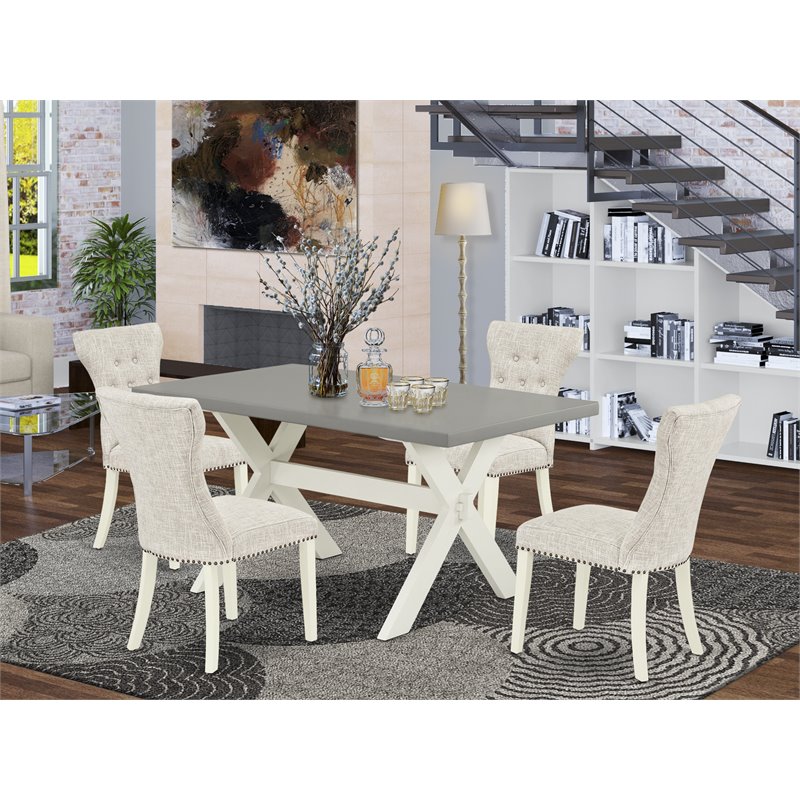 Pemberly Row 5-Piece Dining Room Set with Wood Frame Linen White/Doeskin