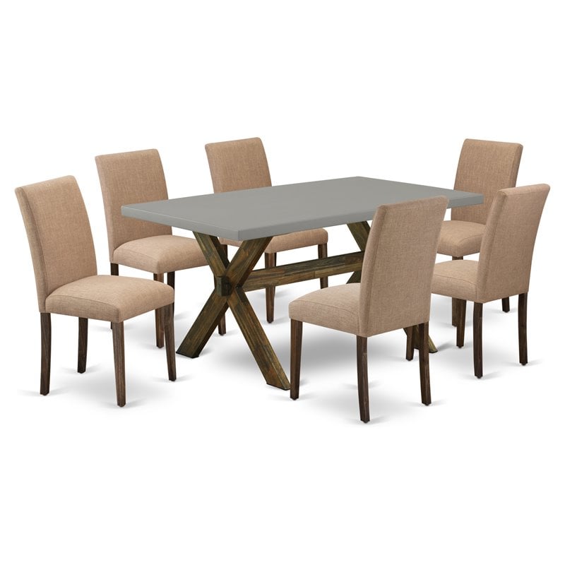 Pemberly Row 7-Piece Dining Set with Rubber Wood in Jacobean Brown