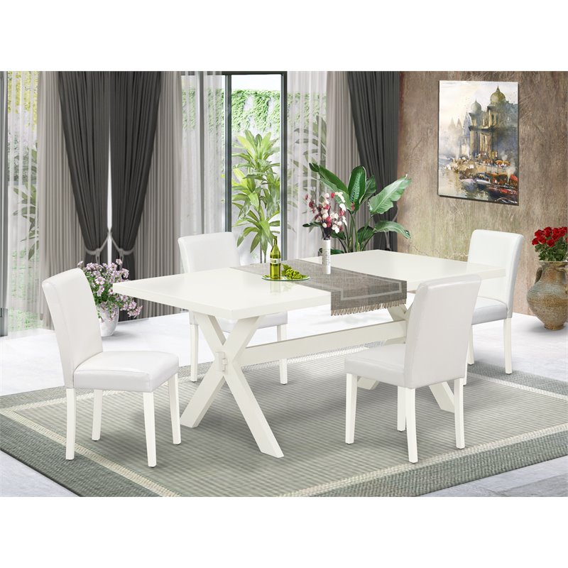 Pemberly Row 5-Piece Asian Wood Kitchen Set with Parson Chairs in White