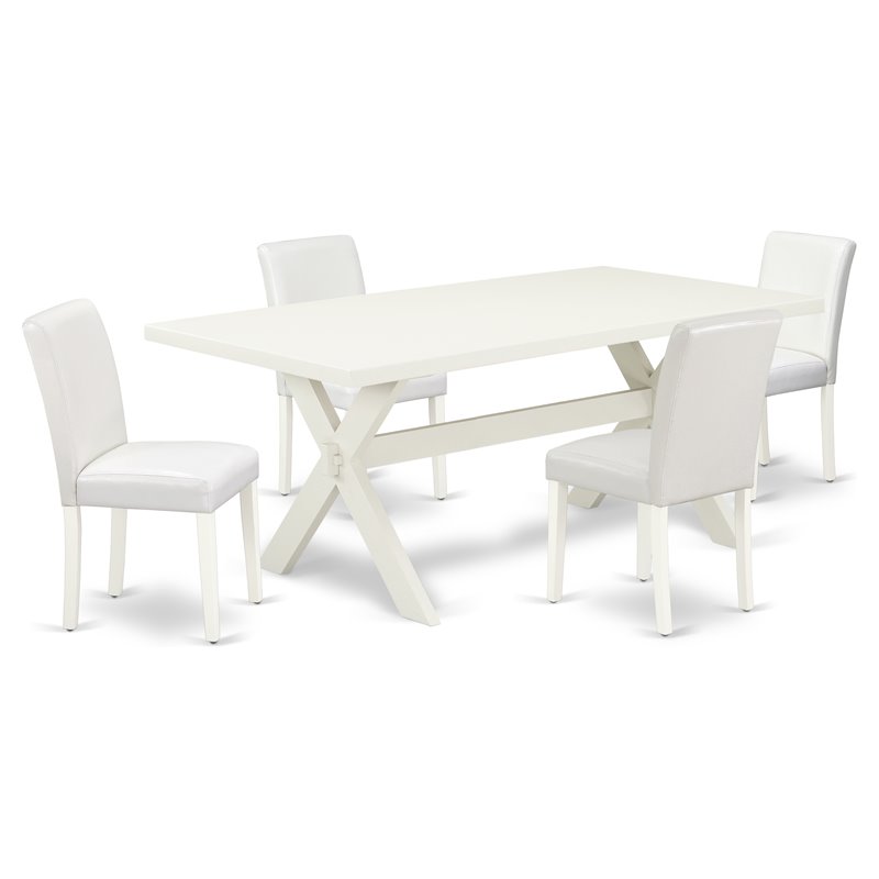 Pemberly Row 5-Piece Asian Wood Kitchen Set with Parson Chairs in White