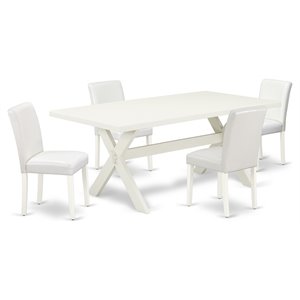 Pemberly Row 5-Piece Asian Wood Kitchen Set with Parson Chairs in White