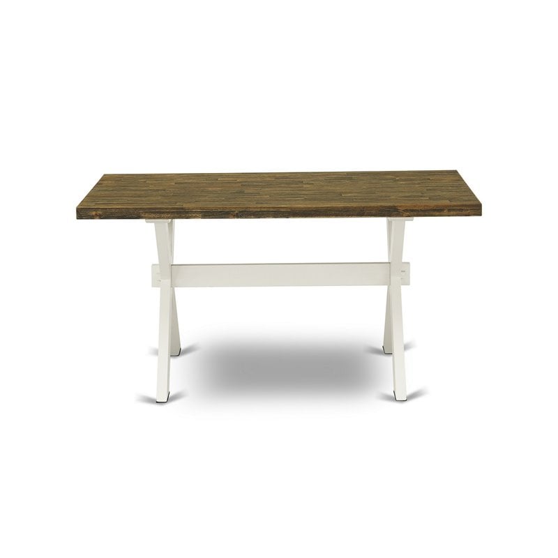 Pemberly Row 7-Piece Acacia Wood Dining Set in White and Jacobean Finish
