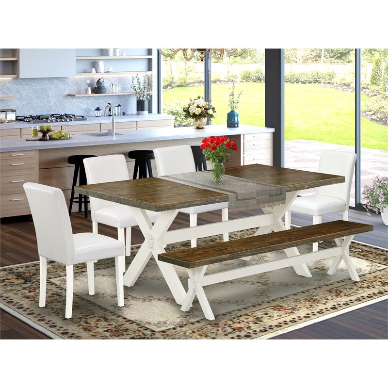 Pemberly Row 6-Piece Dining Set in Linen White and Distressed Jacobean