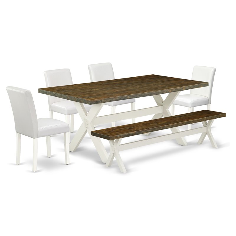 Pemberly Row 6-Piece Dining Set in Linen White and Distressed Jacobean