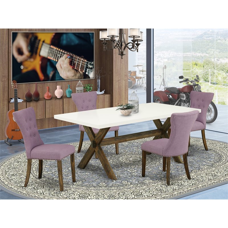 Pemberly Row 5-Piece Wood Dining Table Set with Dahlia Upholstery