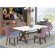 Pemberly Row 5-Piece Wood Dining Table Set with Dahlia Upholstery