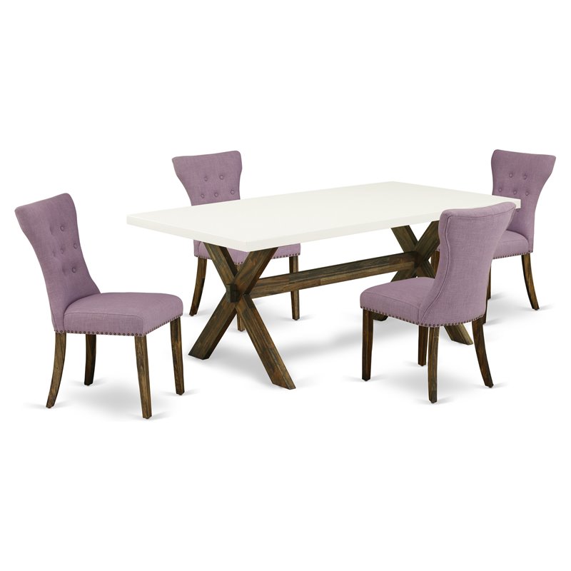 Pemberly Row 5-Piece Wood Dining Table Set with Dahlia Upholstery
