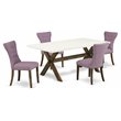Pemberly Row 5-Piece Wood Dining Table Set with Dahlia Upholstery