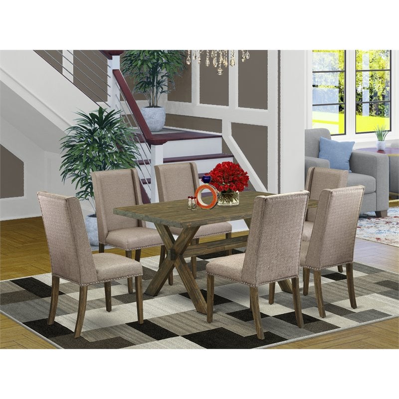 Pemberly Row 7-Piece Wooden Kitchen Table Set in Dark Khaki Brown