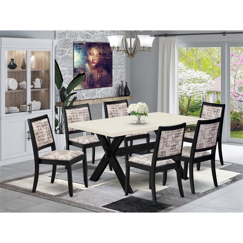 Pemberly Row 7-Piece Rubberwood Kitchen Table Set in Linen White
