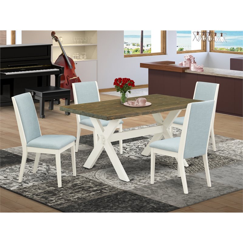 Pemberly Row 5-Piece Wood Dining Set in Jacobean and Baby Blue Upholstery
