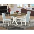 Pemberly Row 5-Piece Wood Dining Set in Jacobean and Baby Blue Upholstery