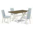 Pemberly Row 5-Piece Wood Dining Set in Jacobean and Baby Blue Upholstery