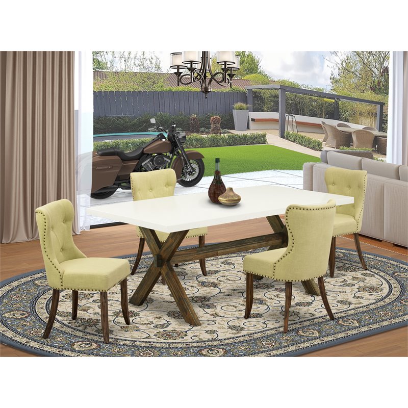Pemberly Row 5-Piece Wood Dining Table Set in Jacobean and Limelight