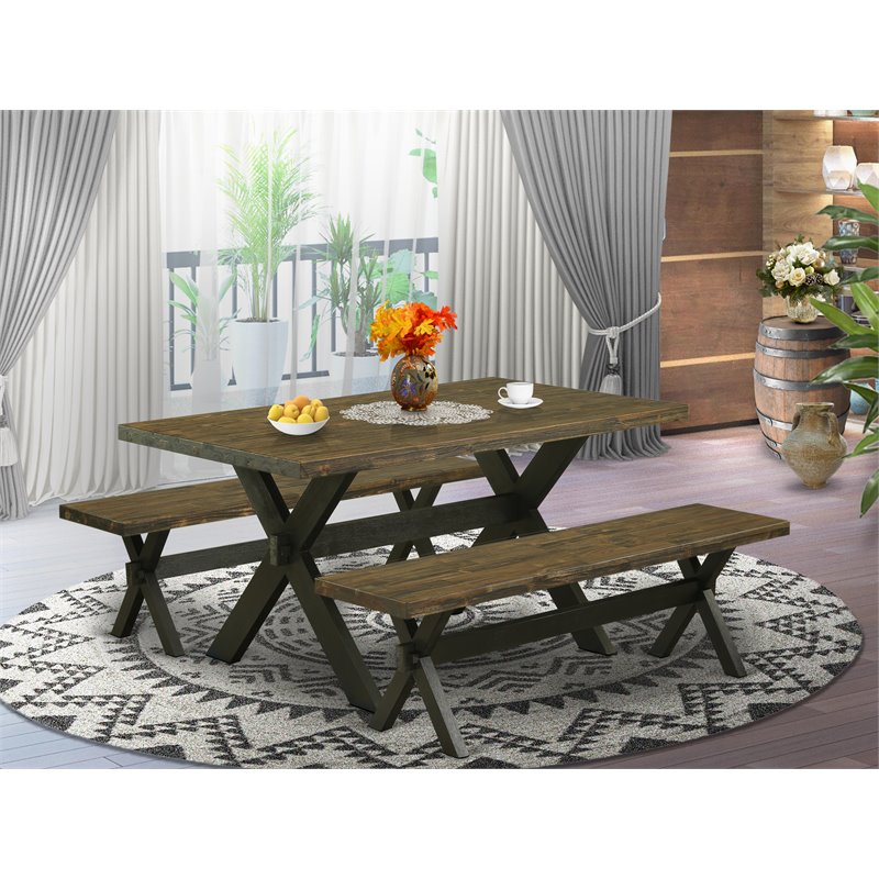 Pemberly Row 3-Piece Rubber Wood Dining Table Set with Bench in Black