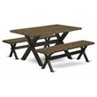 Pemberly Row 3-Piece Rubber Wood Dining Table Set with Bench in Black