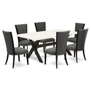 Pemberly Row 7-Piece Wood Dining Set in Linen White and Dark Gotham Grey
