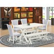 Pemberly Row 6-Piece Wood Dining Set with High Back Chairs and Bench