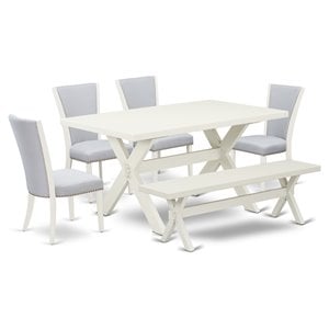 Pemberly Row 6-Piece Wood Dining Set with High Back Chairs and Bench