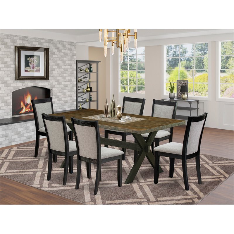 Pemberly Row 7-Piece Dining Set in Shitake Gray and Distressed Jacobean