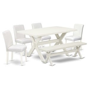 Pemberly Row 6-Piece Dining Set with Linen White Finish and Bench