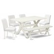Pemberly Row 6-Piece Dining Set with Linen White Finish and Bench