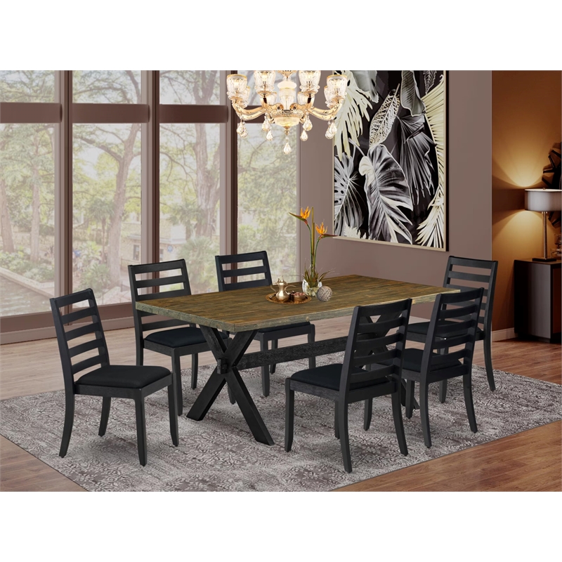 Pemberly Row 7-Piece Dining Set in Distressed Jacobean and Black Finish