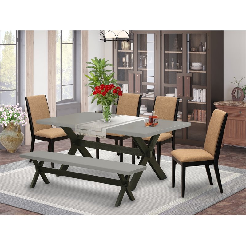 Pemberly Row 6-Piece Wood Dining Table Set in Black with Cement Finish