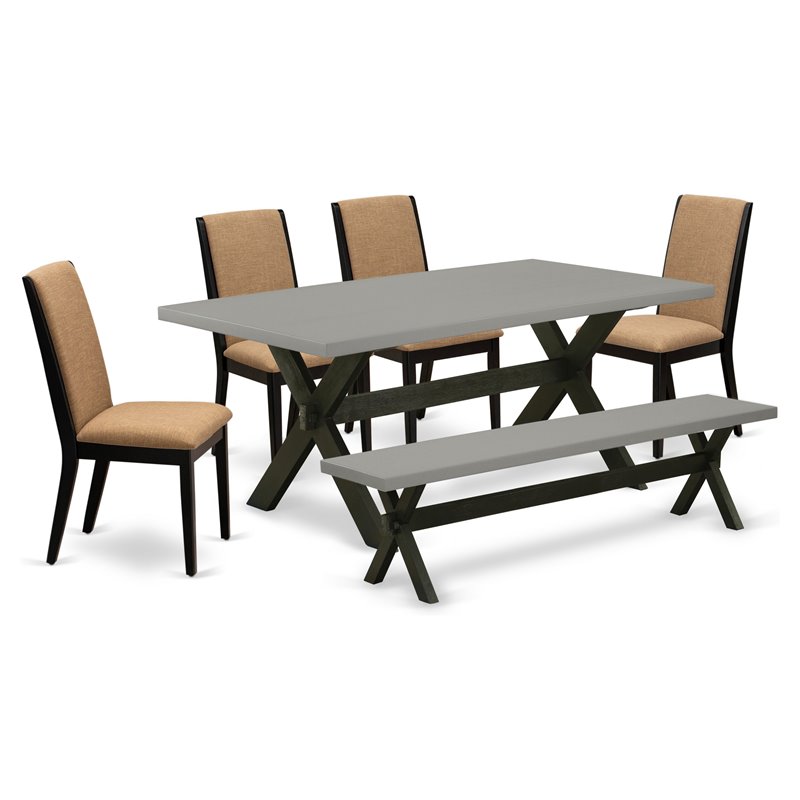 Pemberly Row 6-Piece Wood Dining Table Set in Black with Cement Finish