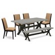 Pemberly Row 6-Piece Wood Dining Table Set in Black with Cement Finish