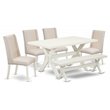 Pemberly Row 6-Piece Dining Set with Cream Upholstery and White