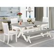 Pemberly Row 6-Piece Wood Dining Set with Bench & Cream Chairs