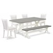 Pemberly Row 6-Piece Wood Dining Set with Bench & Cream Chairs