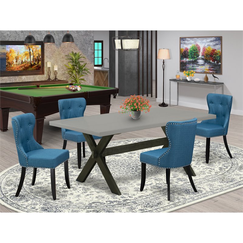 Pemberly Row 5-Piece Dining Set with Button Tufted Chairs in Black/Blue