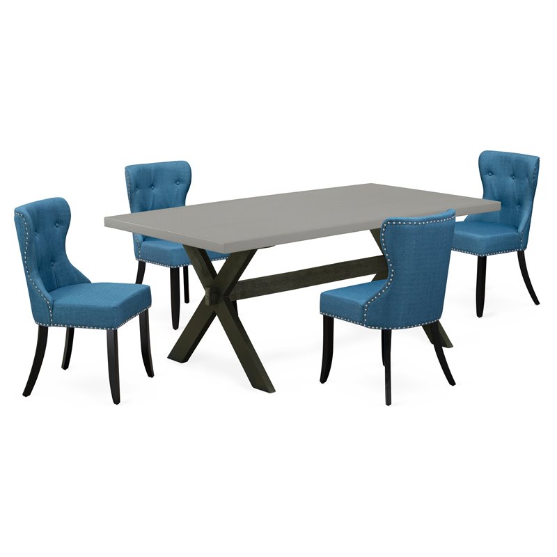 Pemberly Row 5-Piece Dining Set with Button Tufted Chairs in Black/Blue