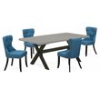 Pemberly Row 5-Piece Dining Set with Button Tufted Chairs in Black/Blue