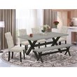 Pemberly Row 6-Piece Dining Table Set with X-Leg Table in Dark Khaki Brown