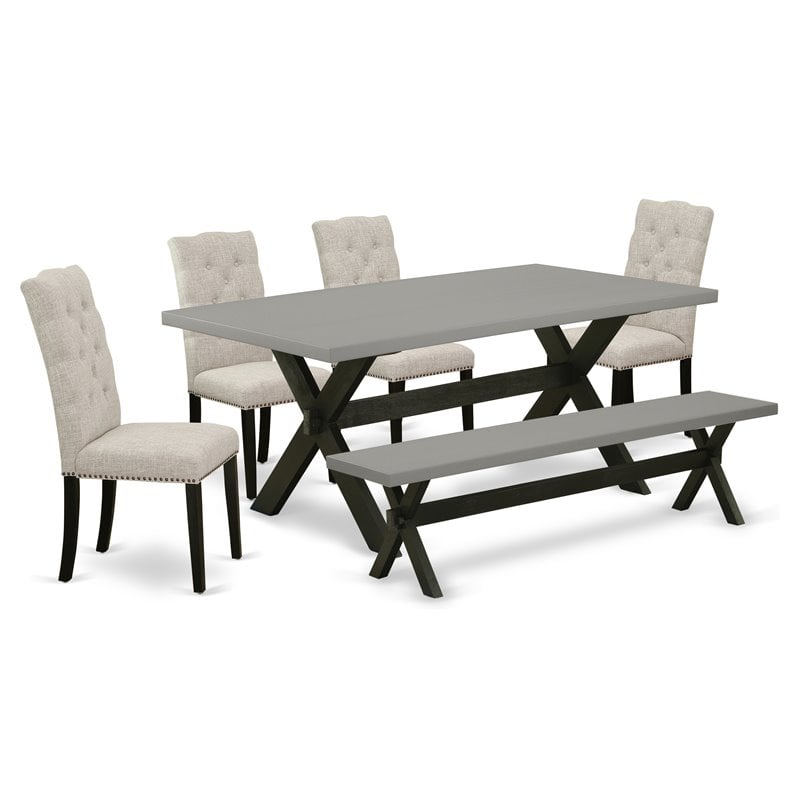 Pemberly Row 6-Piece Dining Table Set with X-Leg Table in Dark Khaki Brown